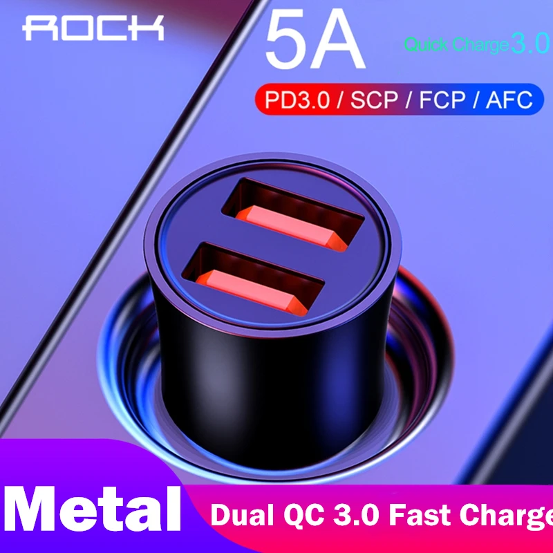 Автомобильное зарядное устройство ROCK 32W Dual USB Supercharge Quick Charge 4 0 3 SCP 5A для Samsung Huawei