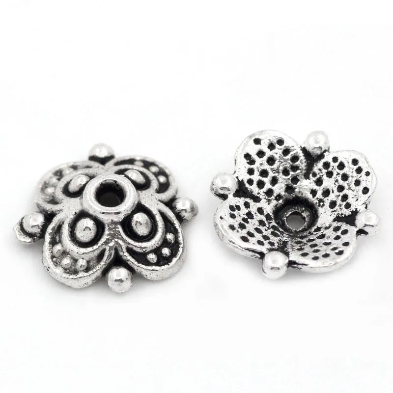 Бисер из металлического сплава колпачки в виде цветов серебристый цвет (подходит