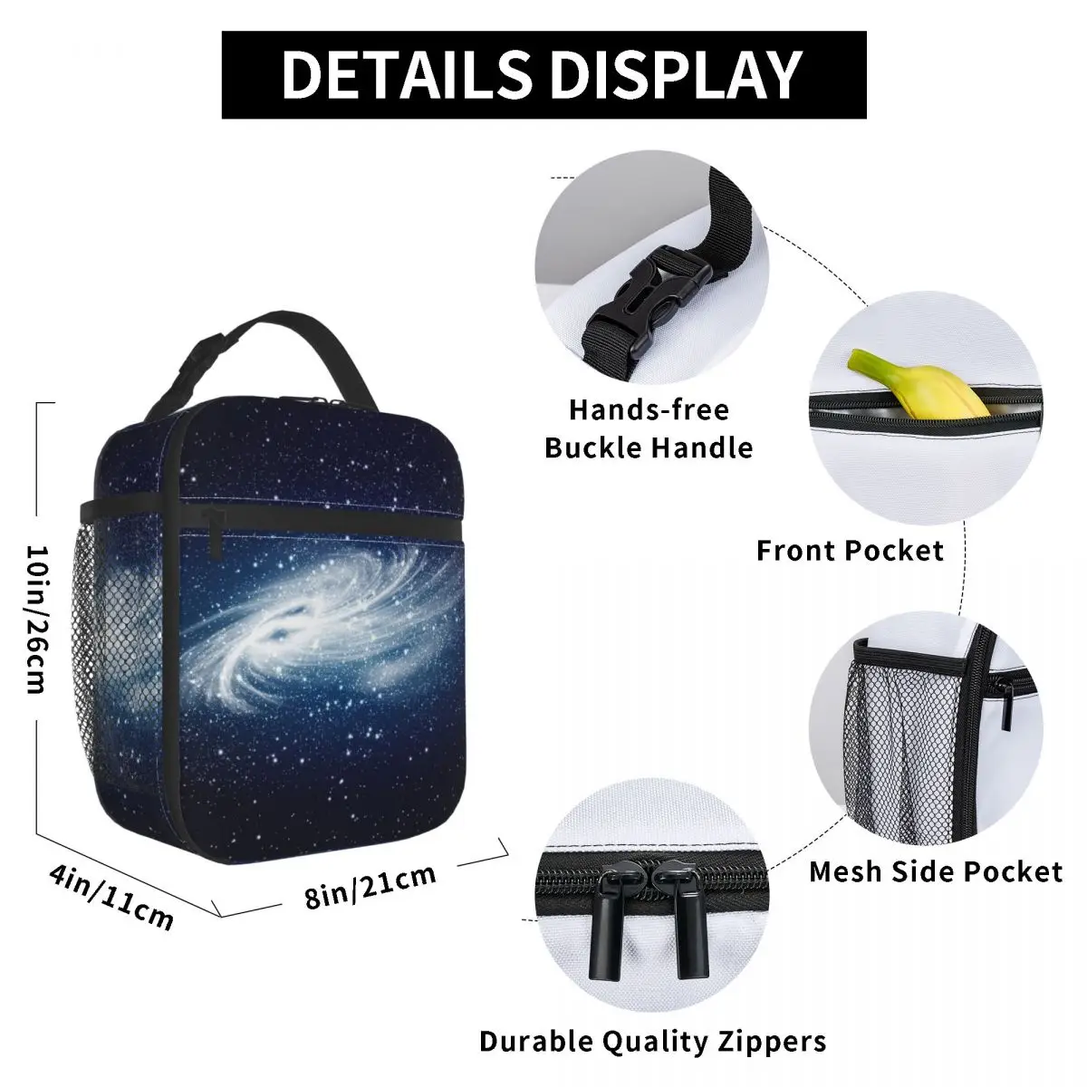 

Glowing Galaxy Black Space Stars Lunch Bag for Women Men Large Insulated Lunch Box with Water Bottle Holder and Pockets