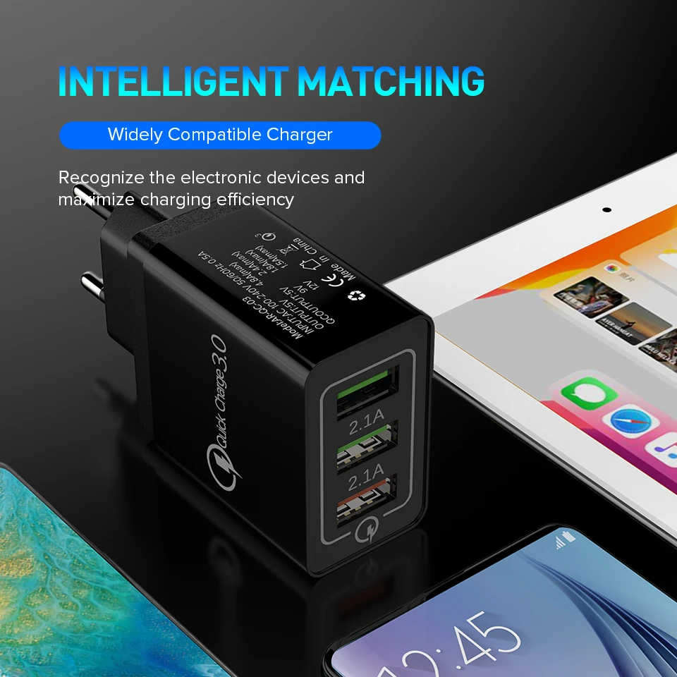 Venroii 3 USB зарядное устройство для мобильного телефона QC3.0 EU разъем для iPhone XR X Xiaomi Смартфон быстрая зарядка для huawei Быстрая зарядка