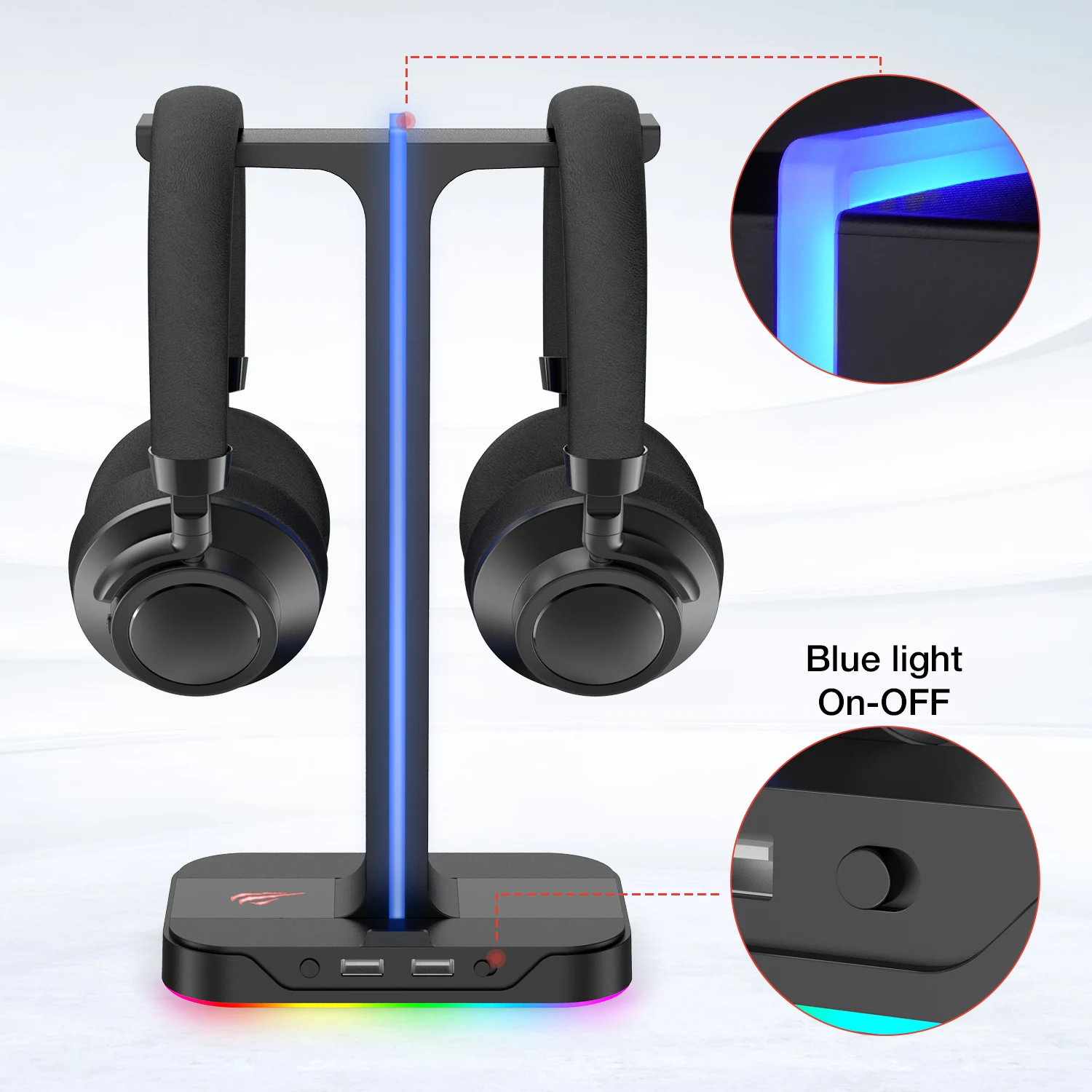 Havit RGB Gaming Headphone Stand Dual Headset Hanger with Phone Holder &amp 2 USB Charger for Desktop PC Game Earphone Accessories |
