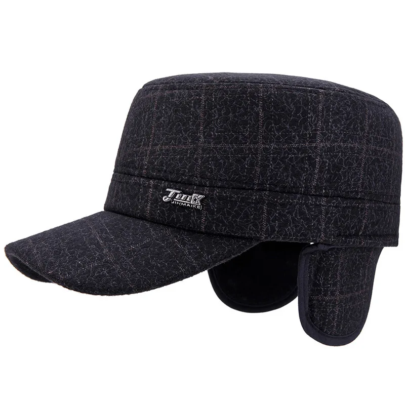 Новая Зимняя кепка клетчатая бейсболка с защитой ушей теплая Модная