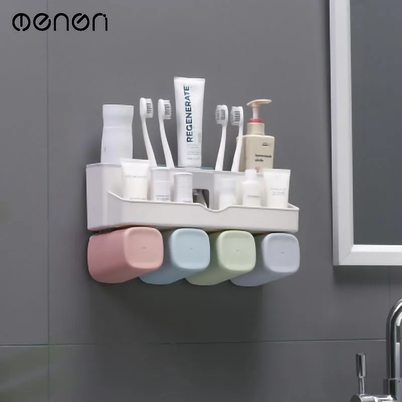 MENEN Toothbrush Holder Set Toothpaste Squeezer Home Bathroom Wall-mounted Punch-free  Mouthwash Cup LF71050