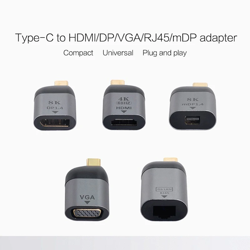 USB Type C к VGA 4K HDMI 8K DP Mini PD RJ45 мини адаптер для планшетов и ноутбуков Macbook подключение
