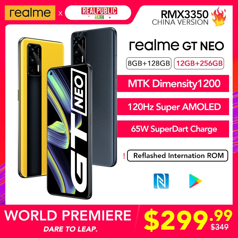  Смартфон realme GT Neo 5G, 8 + 128/12 + 256 ГБ, 120 Гц, 65 Вт, NFC 