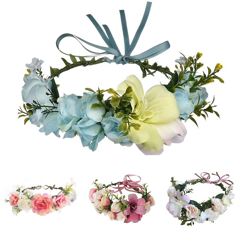 Женский цветочный венок для невесты эластичная лента волос с бантом свадебная