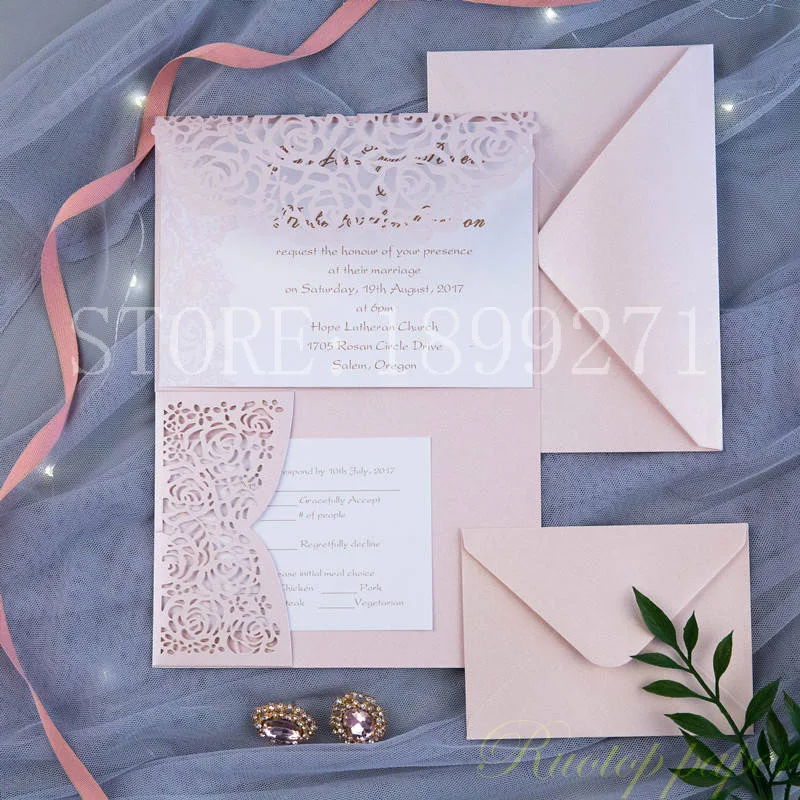50 шт Румяна Розовые розы пустые приглашения карты с конвертом invitaciones de boda свадебные приглашения для приглашенных свадебные карточки