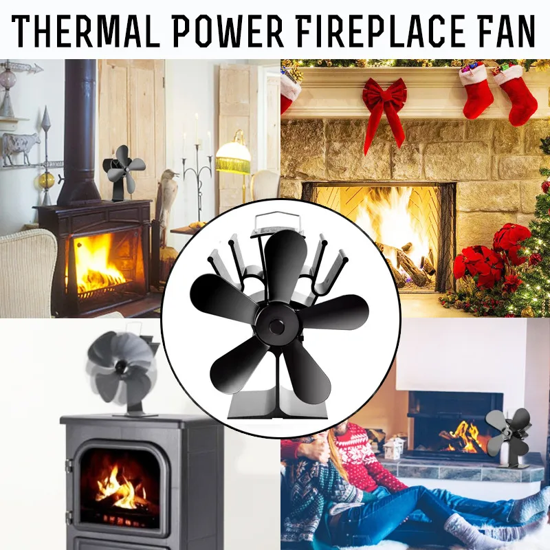 5 Blade Stove Fan Heat Fireplace Powered Log Wood Burner Friendly Quiet Home Efficient Distribution | Обустройство дома