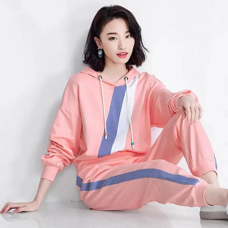 

Autumn Winter New Suit Women Solid Color Hooded Sweatshirt Long Sleeve Two-Piece Sportswear Women Oversized Sweatshirt