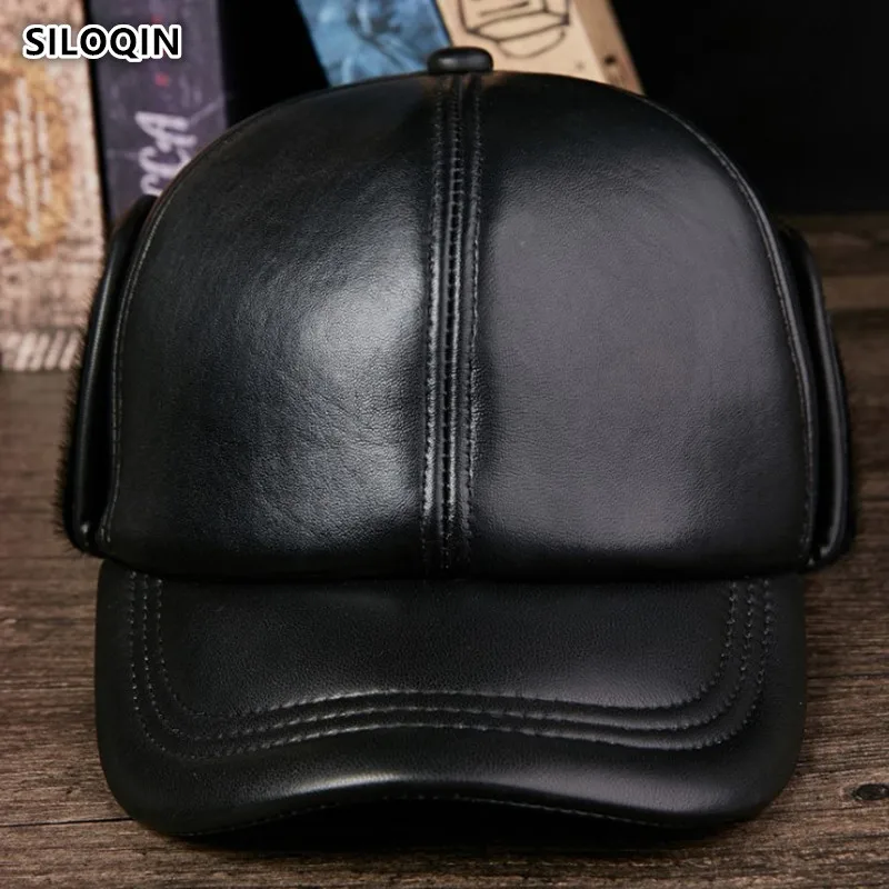 SILOQIN шляпа из натуральной кожи мужские зимние шапки овчины теплые наушники