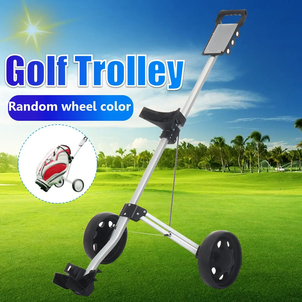 

2 Wheels Golf Trolley Professional Folding Golf Bag Trolley Outdoor Sports Multifunctional Supplies Foldable Push Pull Golf Cart