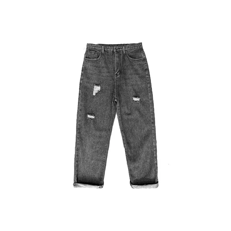 

Spring Summer Ripped Jeans Men's Fashion Retro Casual Straight Wide-leg Jeans Men Streetwear Korean Loose Hole Denim Pants Mens