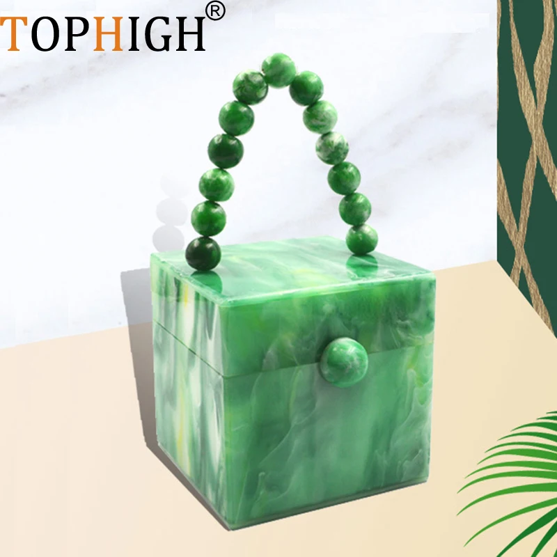 

TOPHIGH акриловые вечерние вечерний клатч для Для женщин 2021 зеленого цвета, Украшенные бусинами ручками женские кошельки и Сумки оригинальный ...