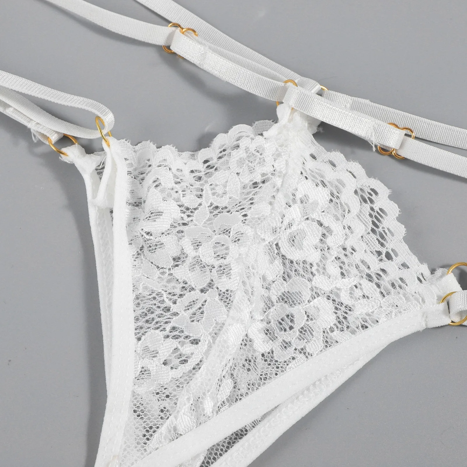 

White Lace Lingerie Set Sexy Underwear For Women Lenceria Sensual Transparent Halter Bra Garter Thong Invisible Lingerie Set