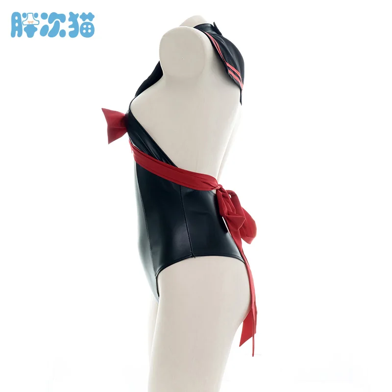 Sexy Lolita Vintage PU Leather Sailor Collar JK Sukumizu Bodysuit Black Private Room Pajamas With Zipper School Uniform Set