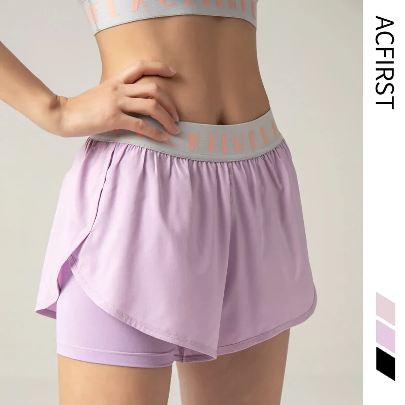 

AcFirst New Women Gym Double Side Pocket Running Shorts Breathable Quick Dry Summer Short Workout High Waist Fitness Sportwear