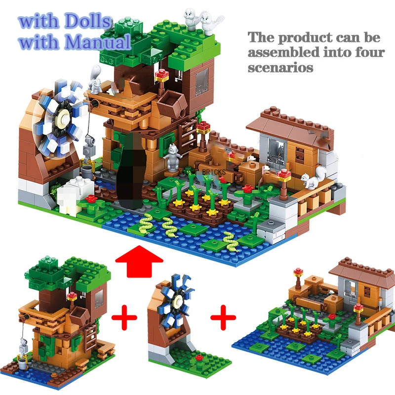 

Сельская ферма, ветряная мельница, столб, 3 в 1, строительные блоки серии My World, совместимые с образовательными игрушками для детей