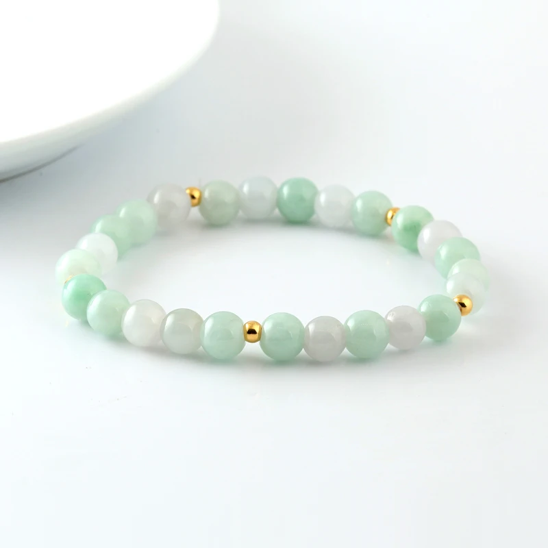 

999 24K Yellow Gold Bracelet Real Gold Smooth 4mm Beads Natural Jade/Jadeite Beads 7-8mm For Women Female 's Lucky Bracelet