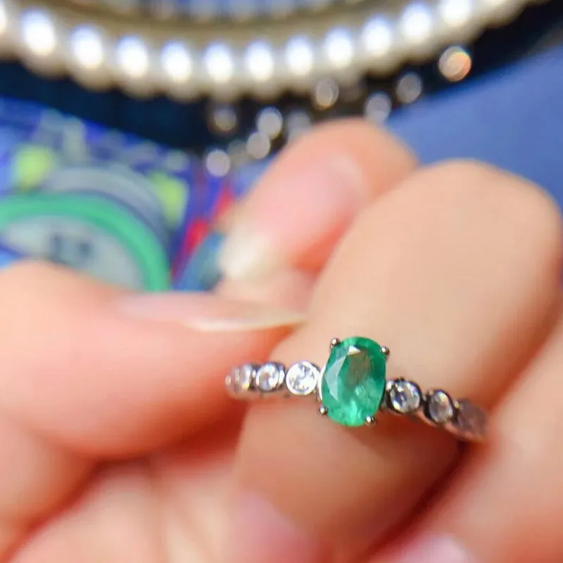 Women Emerald Gemstone Ring 925 Sterling Silver Green Stone for Promise Wedding | Украшения и аксессуары