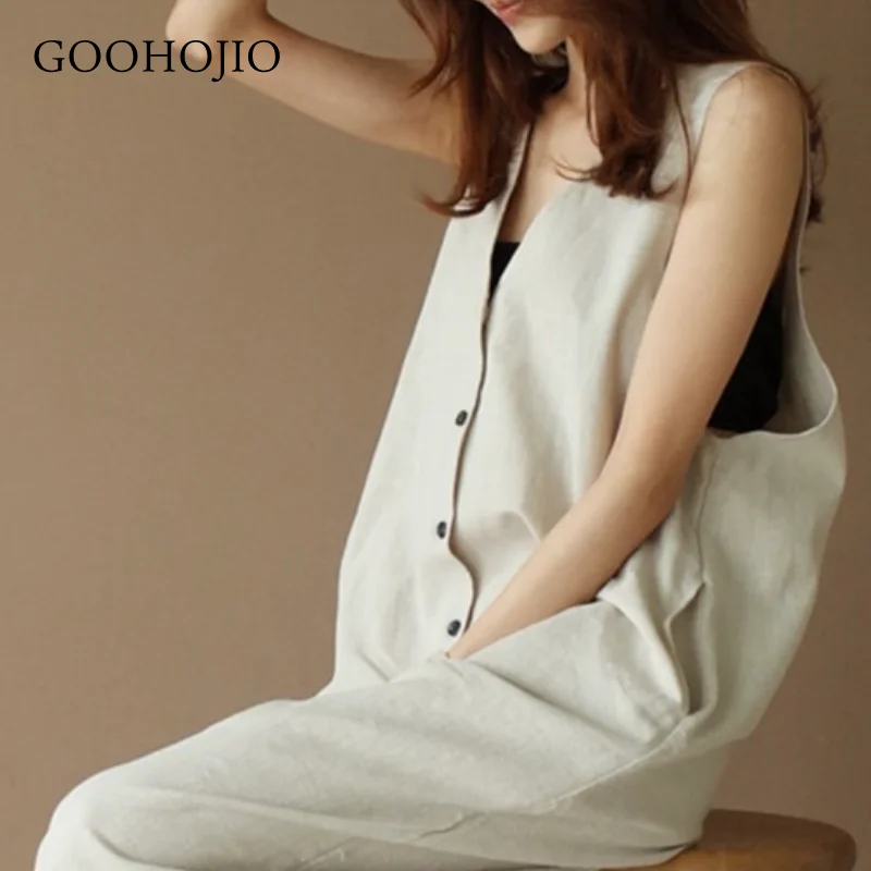

GOOHOJIO 2021 Spring Autumn New Casual Rompers Women Solid Color V-neck Jumpsuit for Ladies High Oversized Waist Jumpsuit Women