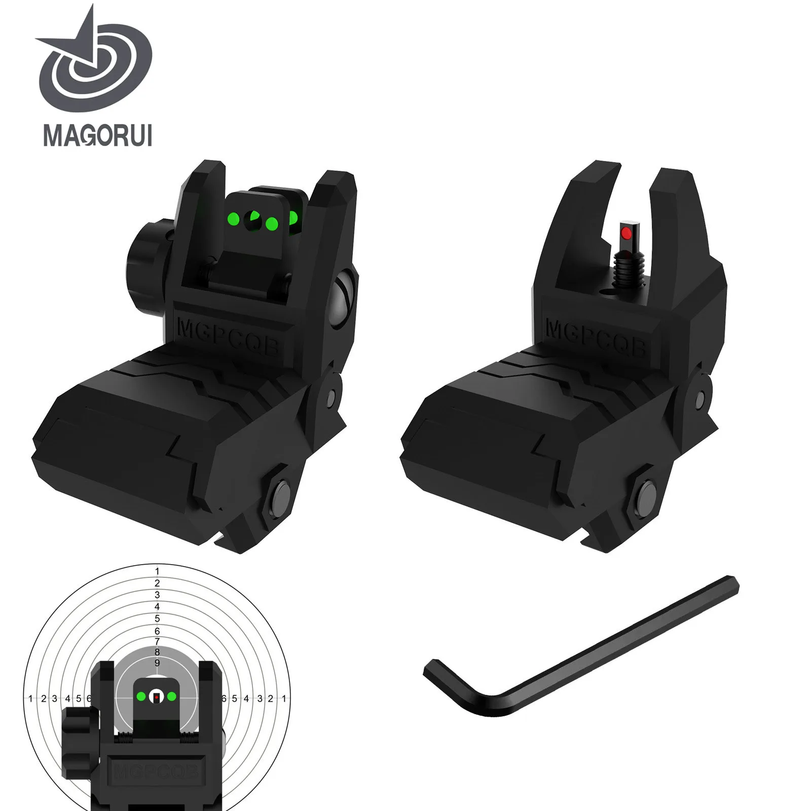 Складной волоконно-оптический прицел Magorui передний и задний для Вивера Пикатинни