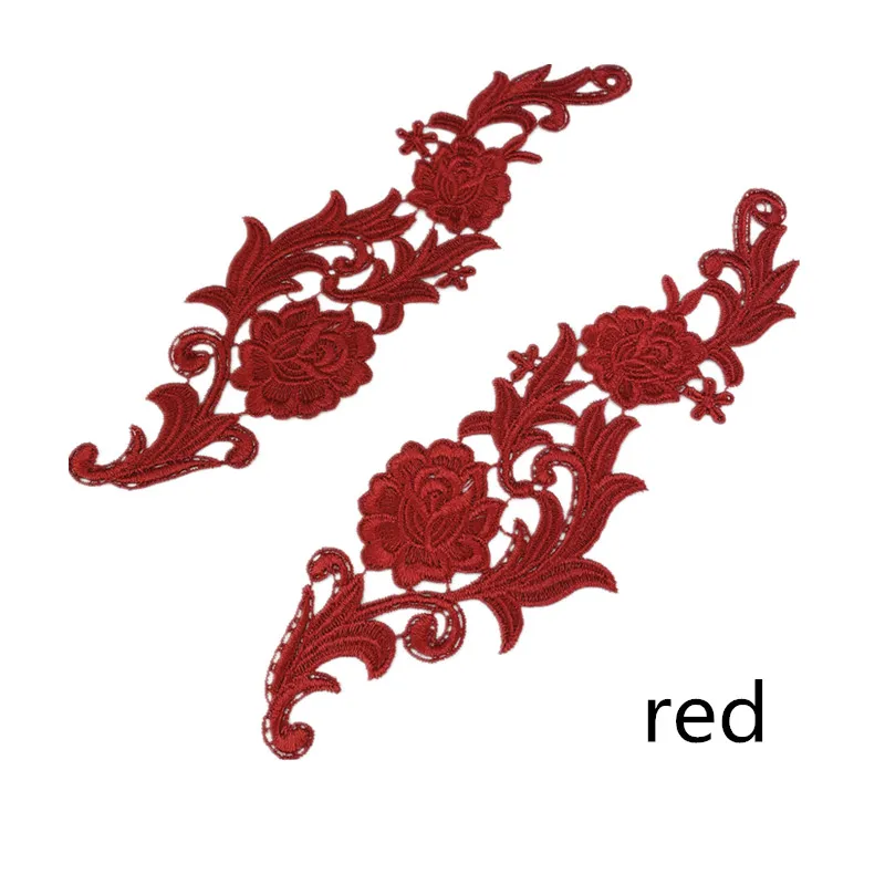 1 pair red Zsbszc зеркальная пара золотистого и серебряного цвета с вышивкой, кружевной аппликацией, цветочными нашивками, воротничком, свадебное платье, торжественное платье, аксессуары, ткань JA35 - Цвет: 1 pair red