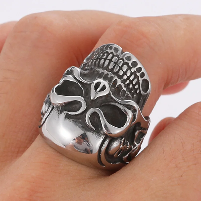 Free Fan Retro Gothic Punk Men Rings Trendy Skull Wolf Lion Dragon Male Band Jewelry Boy Hoop Halloween Accessories | Украшения и