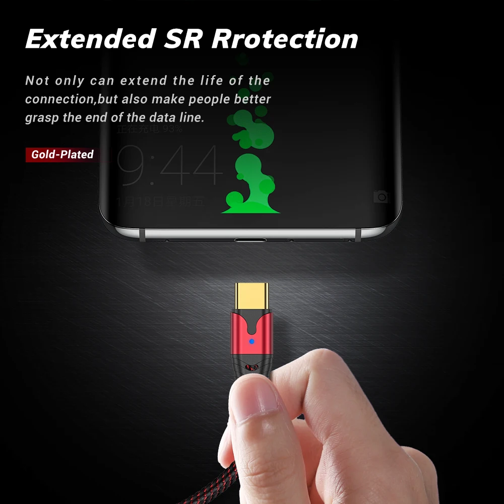 Кабель USB Type C TOPK со светодиодной подсветкой для быстрой зарядки и передачи