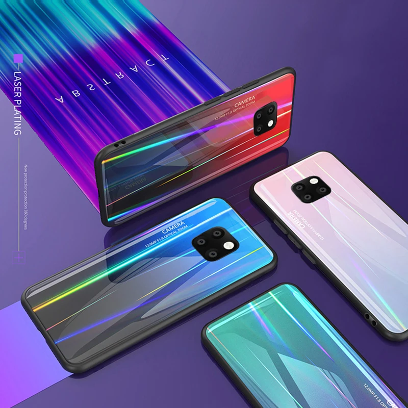 Чехол из закаленного стекла с лазерным градиентом Aurora для huawei Honor 9X mate 30 20 Pro P30