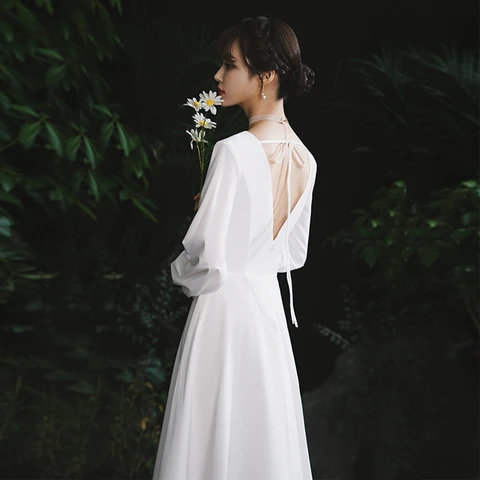 Wedding Dresses for Women V-neck A-Line Wedding Gowns Floor-Length Elegant Wedding Dress