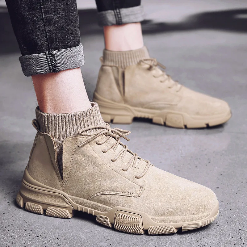 

New fashion breathable suede non-slip sole outdoor leisure sports high-top men's shoes work shoes mid-cut boots Martin boots