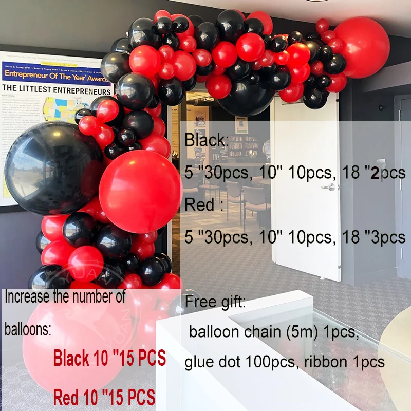 Arco de globos de l&aacute;tex para decoraci&oacute;n, guirnalda de globos de fiesta de boda, suministros para Baby Shower, fondo, color rojo y negro, novedad, gran oferta-2