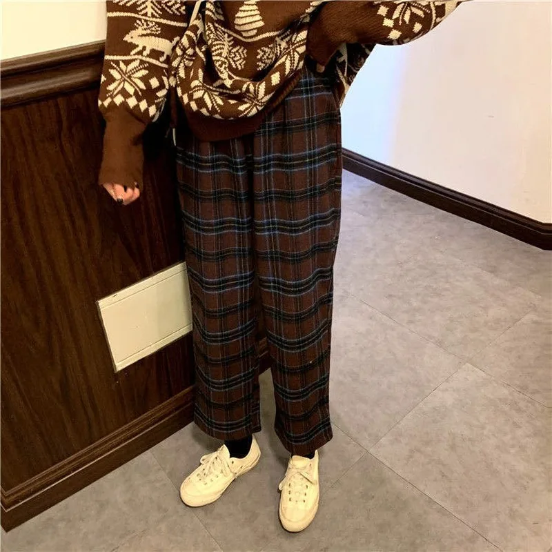 Женские клетчатые брюки в стиле Харадзюку уличная одежда женские брюки-шаровары