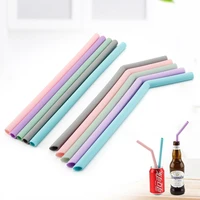 6 pcs reusable food grade silicone straws straight bent drinking straw with cleaning brush set party bar accessory