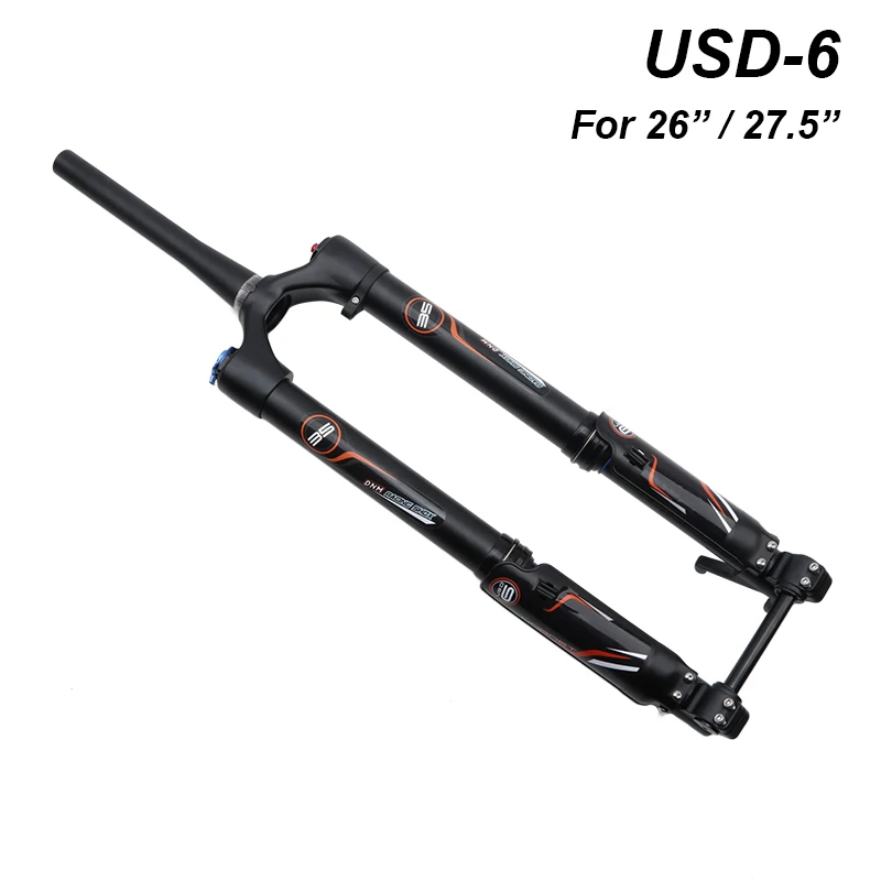 DNM USD-6 2" 27,5" MTB велосипедная передняя вилка 1-1/" до 1,5" коническая вилка AL 7075 пневматическая подвеска 140 мм дорожная передняя вилка для горных велосипедов - Цвет: Black