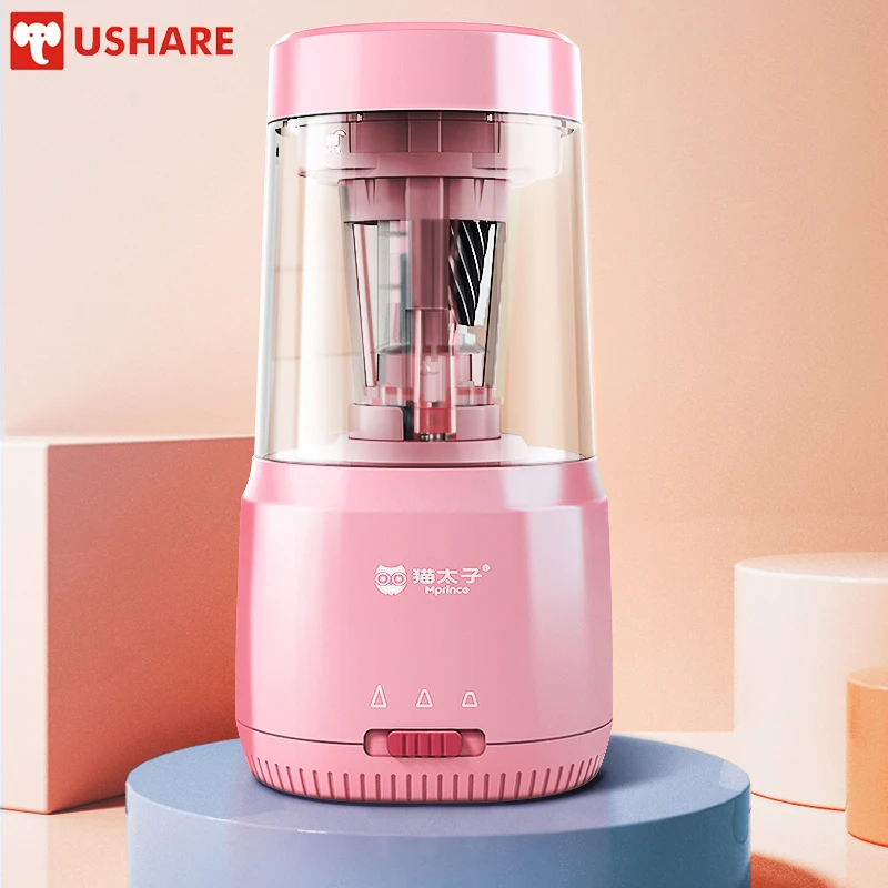 

Ushare Pink Pencil Sharpener Eletric Full Intelligence Student Stationery for Kids Writing and Painting USB Charging Sharpener