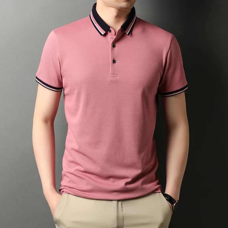 

Classic POLO Shirts Men 2021 Summer Solid Color Short Sleeve Slim Tee Tops Business Ice Silk Casual Polo Shirts Male Clothing
