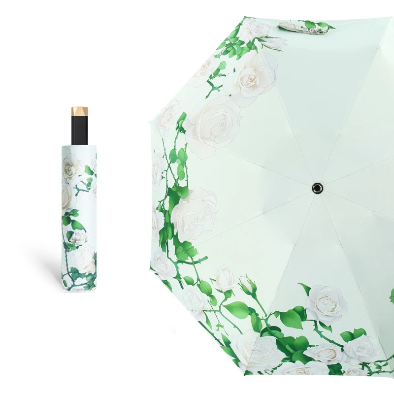 Women Elegant Flower Folding Umbrellas Black Coating Anti UV Parasol Women's Umbrella Girl Travel Rain Gear Compact Parapluie | Дом и сад
