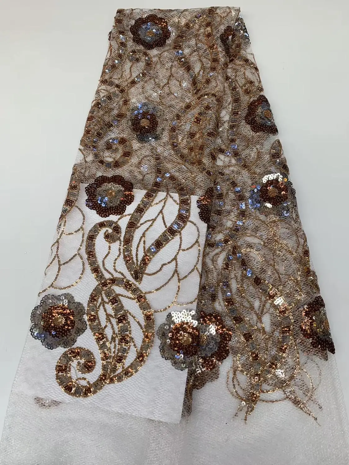 

2019 high quality French Nigerian sequins net lace,African tulle mesh sequence lace fabric for party dress 5yards/lot RL1122