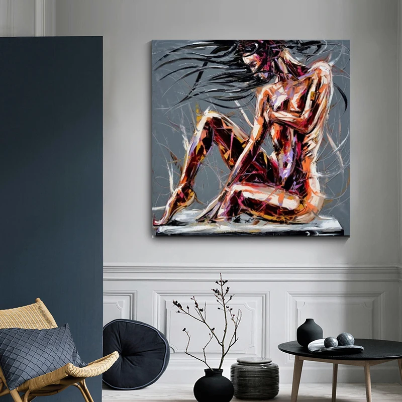 

Knife Painting Printed on Canvas Abstract Cool Girl Figure Picture Canvas Poster Pictures for Living Room Home Decor Cuadros