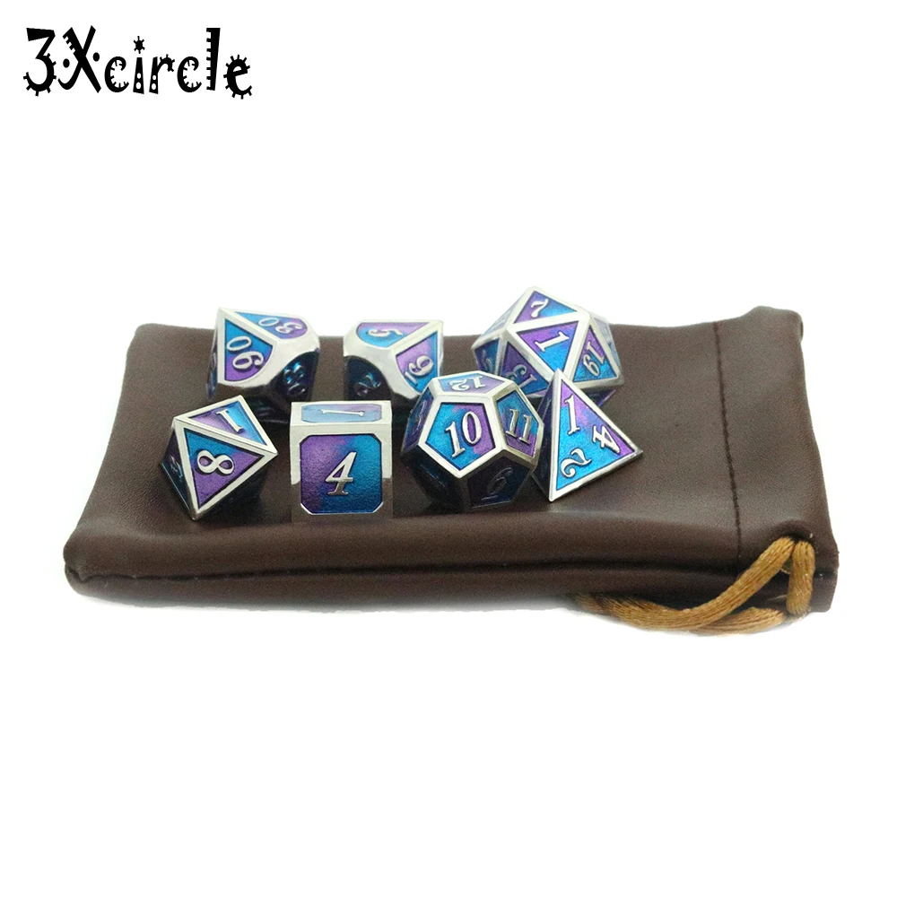 7 Die набор металлических многогранных игральных костей с чехлом для игры в