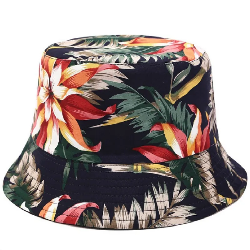 Женская хлопковая Панама с цветочным принтом Пляжная двухсторонняя шляпа в