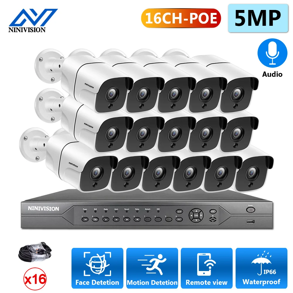 

4K Ultra HD POE CCTV Camera Security NVR Kit 16CH H.265 With Audio In/outdoor Waterproof Video surveillance Camera kit