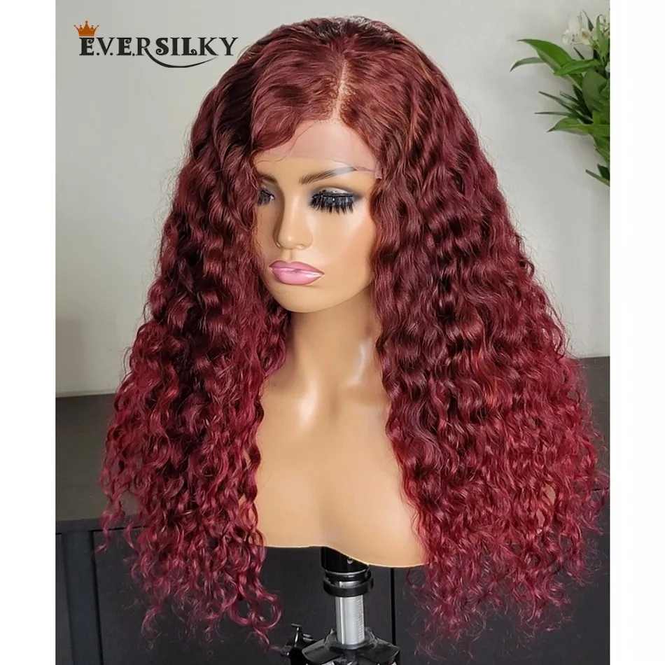 

Deep Wave Burgundy Human Hair 13x6 Lace Front Wig for Black Women Pre Plucked Hairline 360 Lace Front Wigs with Baby Hair