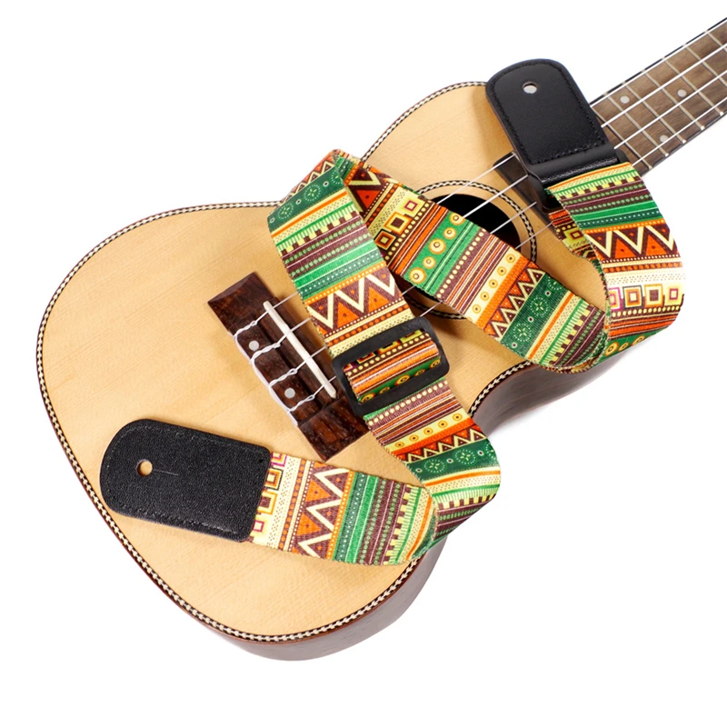 

National Style Printing Acoustic Folk Guitar Straps Adjustable Thickened Leather End Electric Guitar Bass Ukulele Straps Belts
