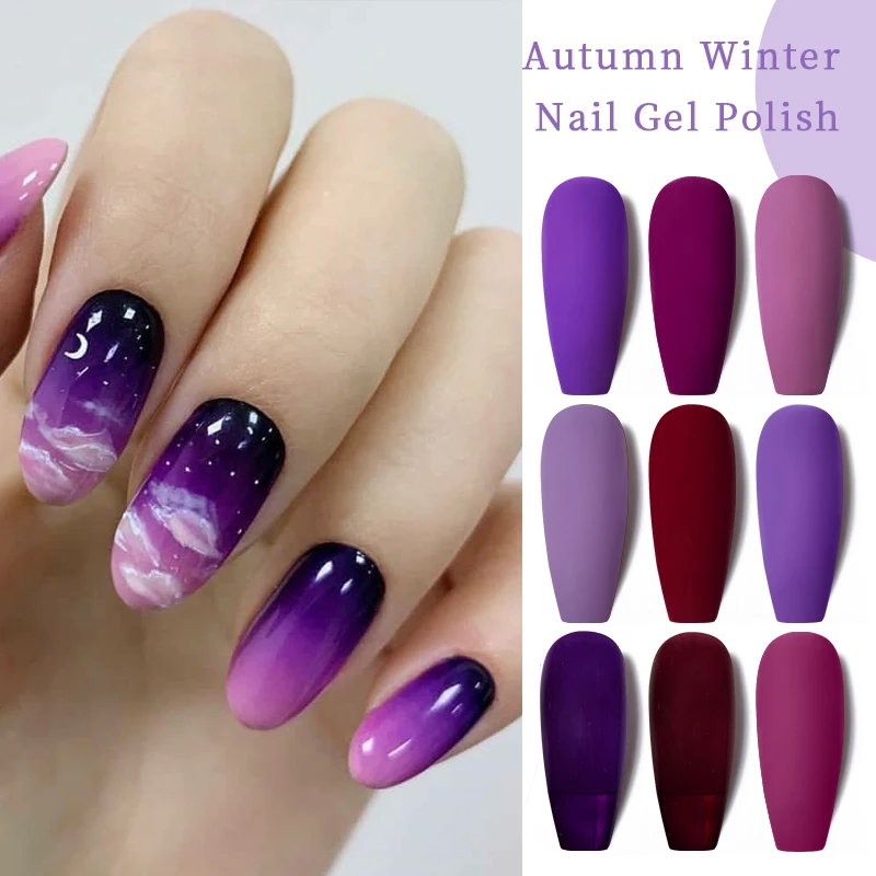 Набор гель-лаков для маникюра с фиолетовыми блестками