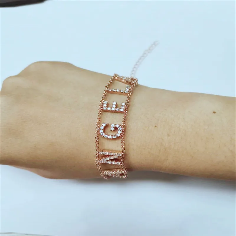 Duoying циркония браслеты с буквами на заказ полный камень циркон
