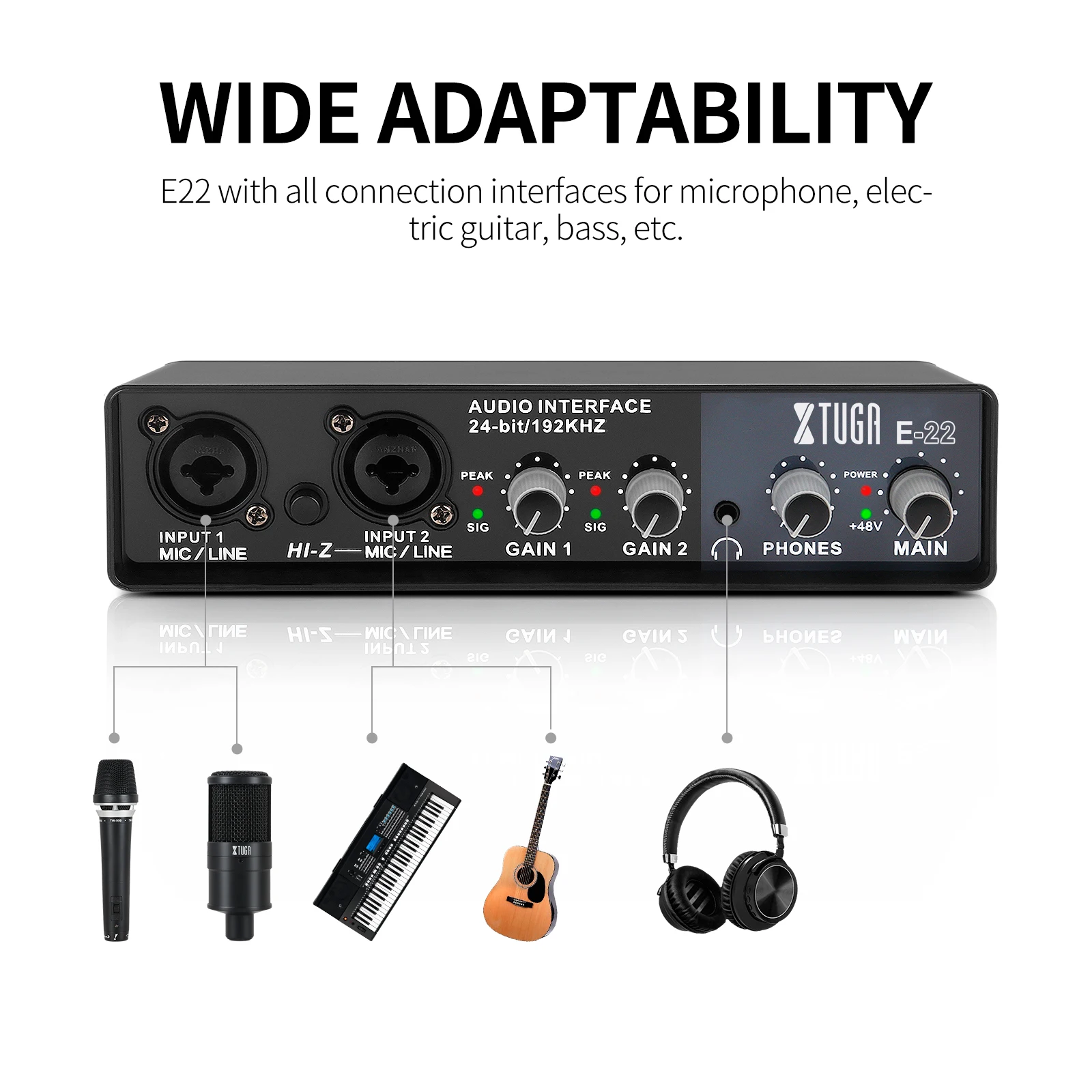 xtuga e22 audio interface soundkarte mit überwachung für pc elektrische gitarre live aufnahme professional sound karte für studio free