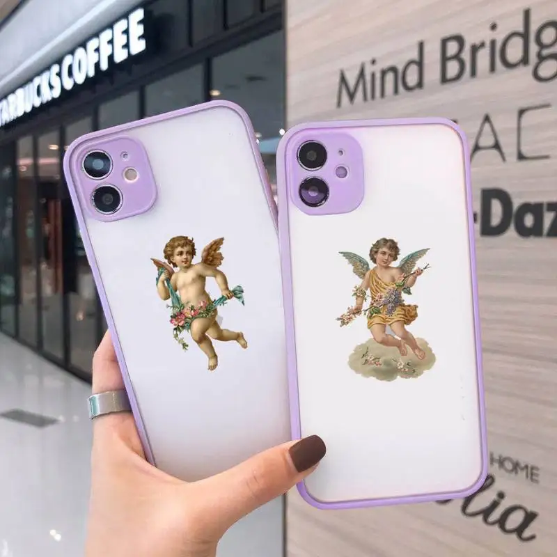 

Cute angel Phone Case For iPhone 12 11 Mini Pro XR XS Max 7 8 Plus X Matte transparent Purple Cover
