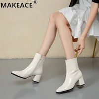 womens boots fashion mid tube boots outdoor casual thick heel fashion boots office womens dress shoes autumn platform boots